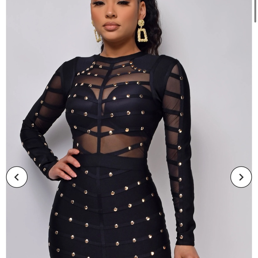 Emprada mio black studded mesh bandage dress in size 3XL